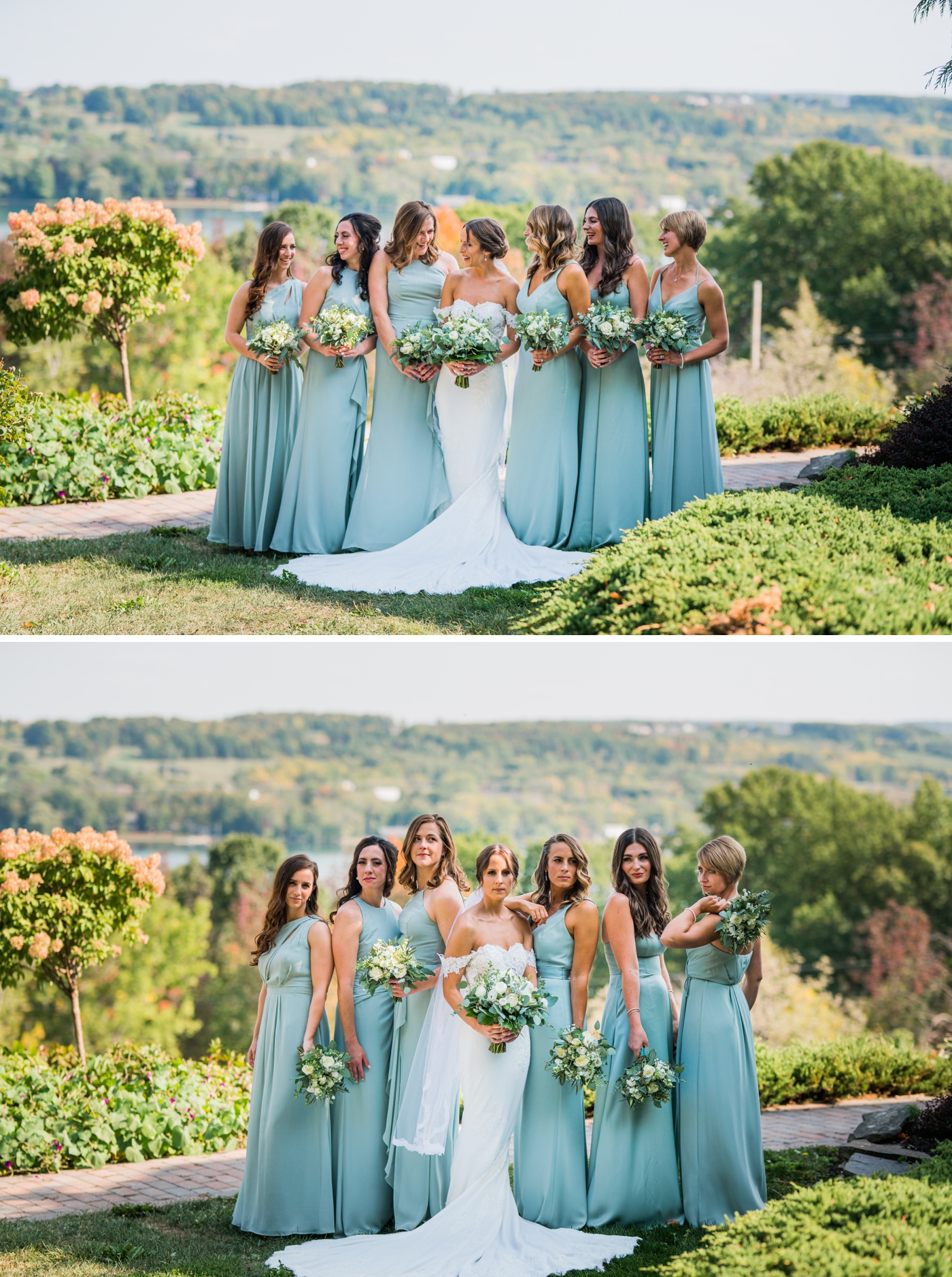 Sage bridesmaids dresses from David’s Bridal