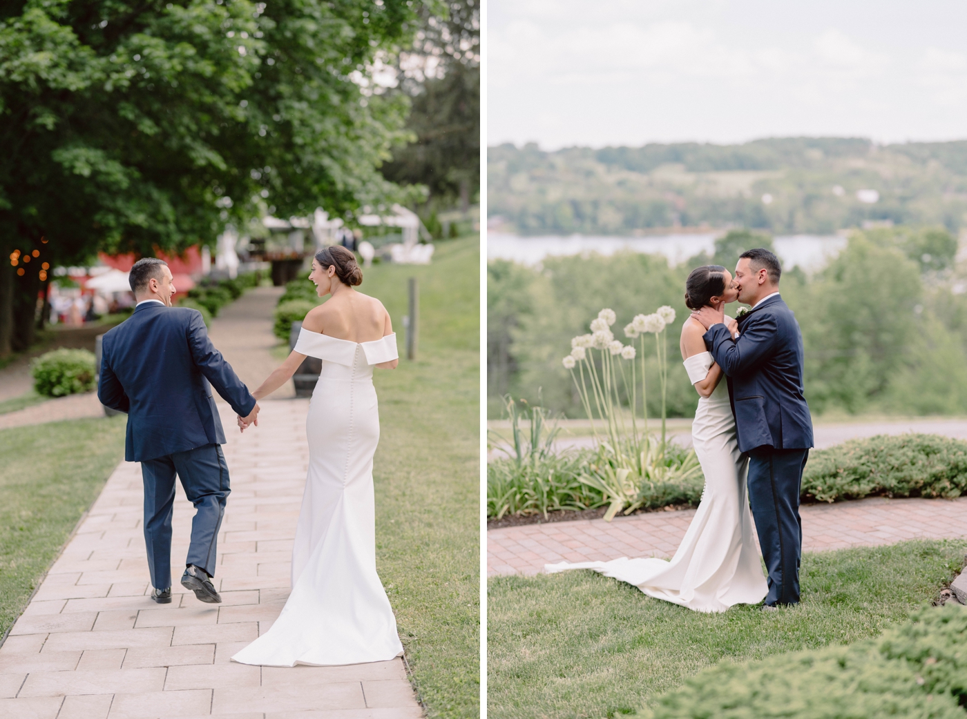 Bride in a crepe off the shoulder gown from Lovely Bride Rochester