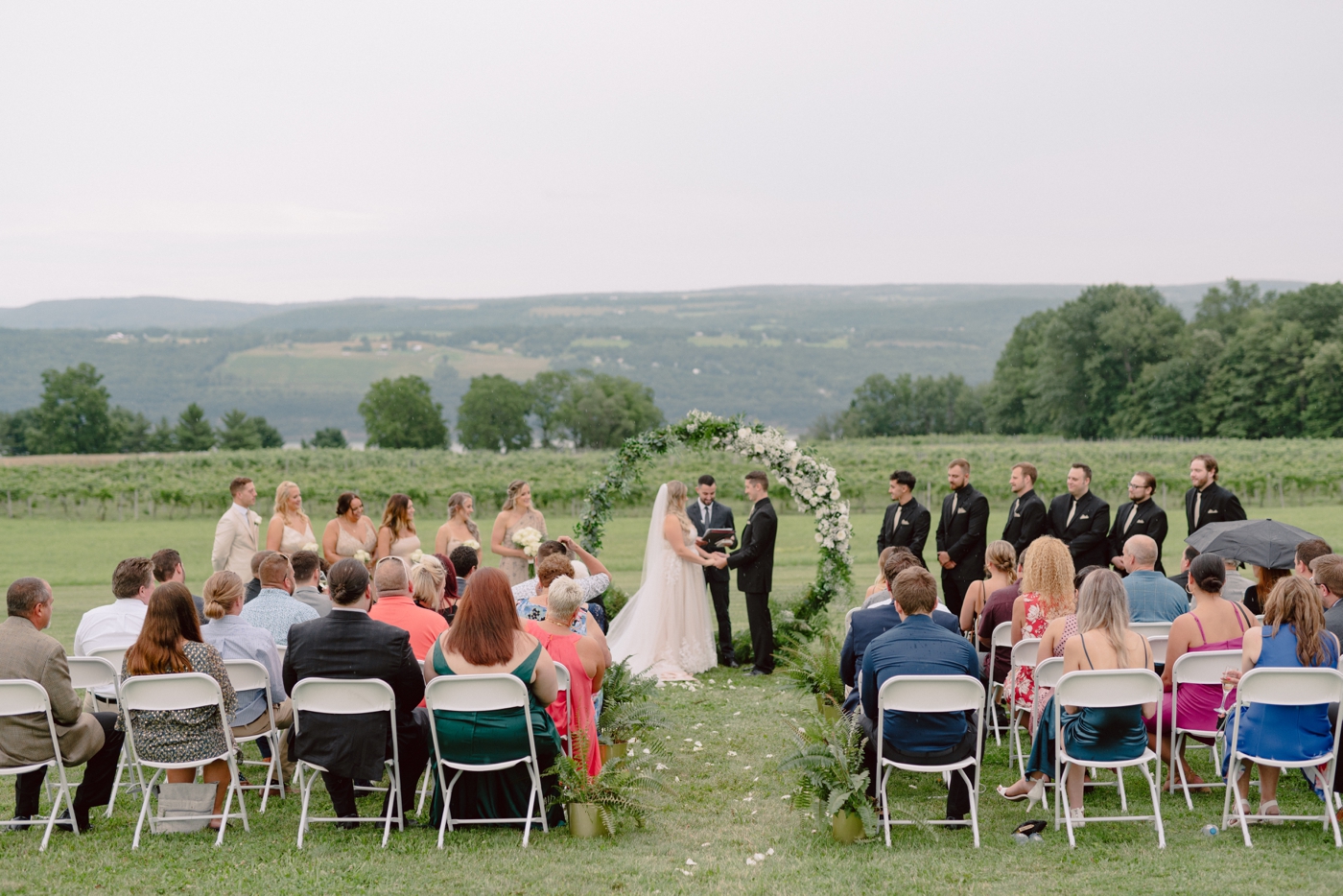 Outdoor wedding ceremony overlooking Seneca Lake