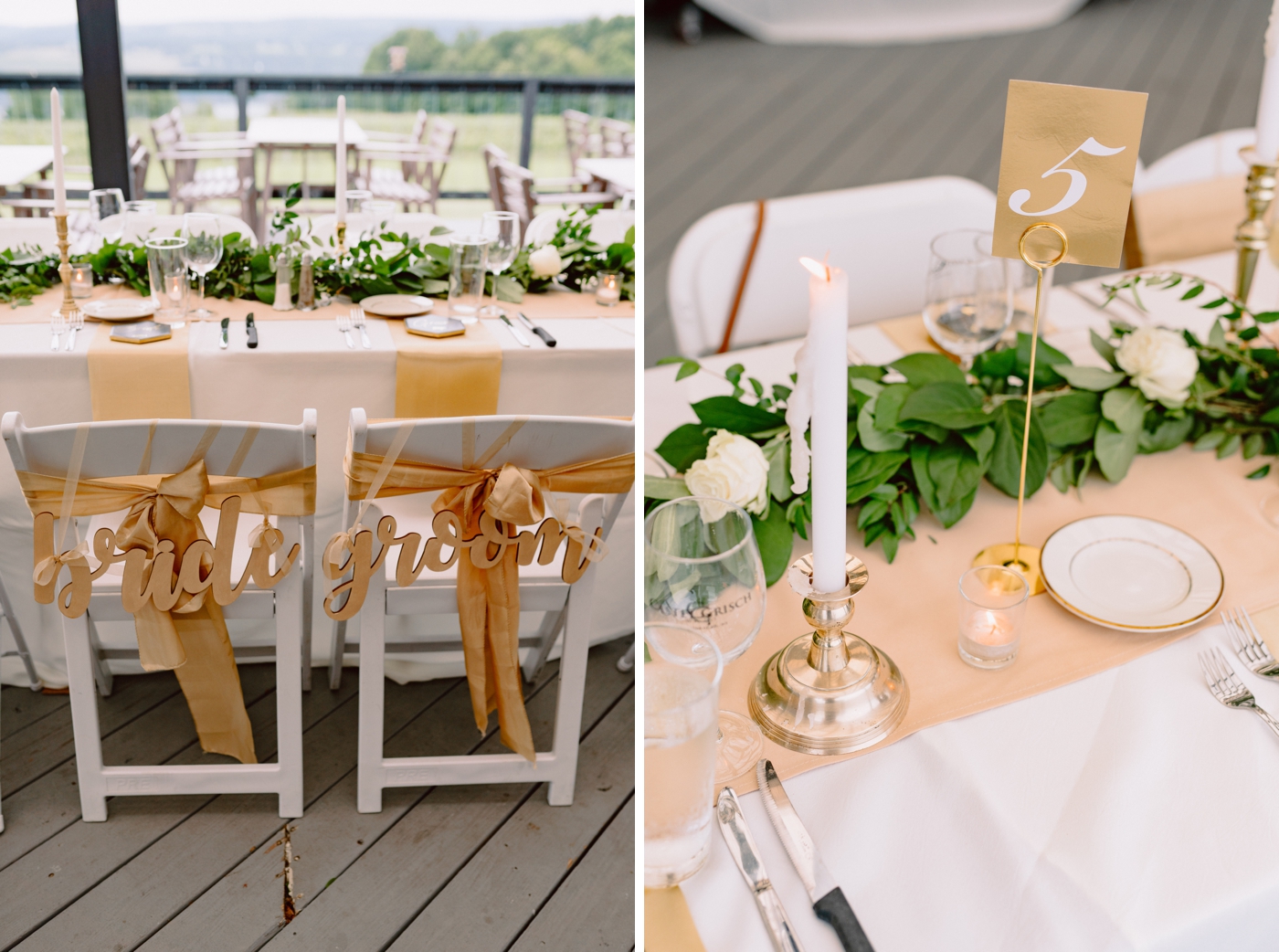 Gold and white wedding day details