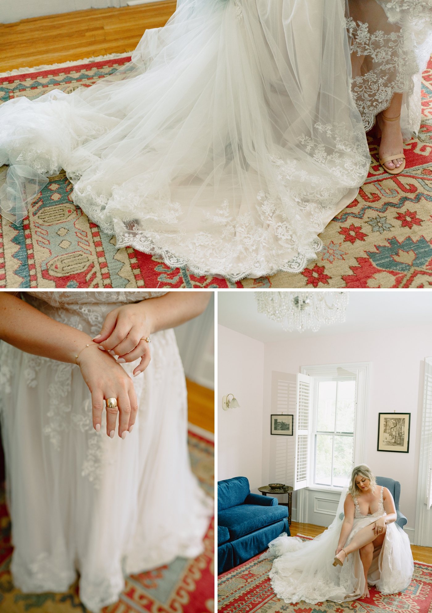 Bride getting ready before her wedding in Watkins Glen