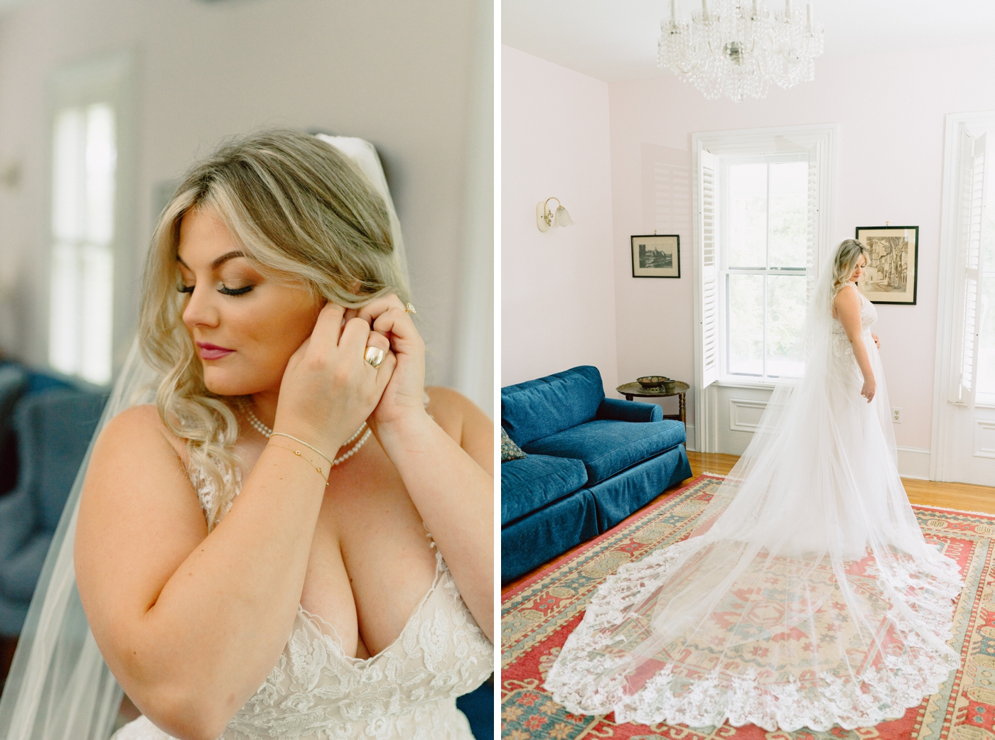 Bride getting ready before her wedding in Watkins Glen