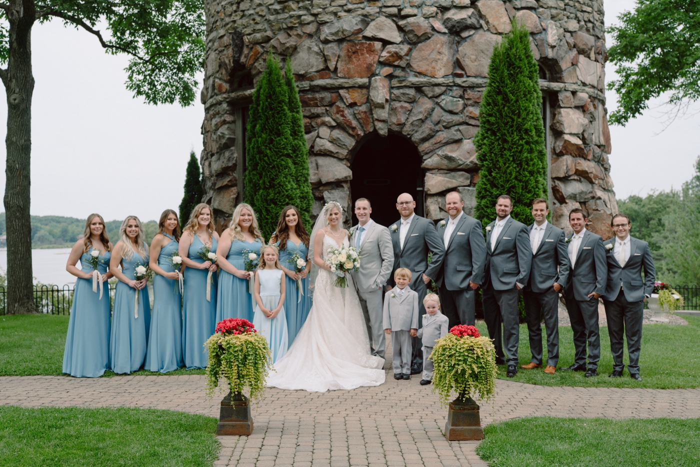 Bridal party portraits at Boldt Castle