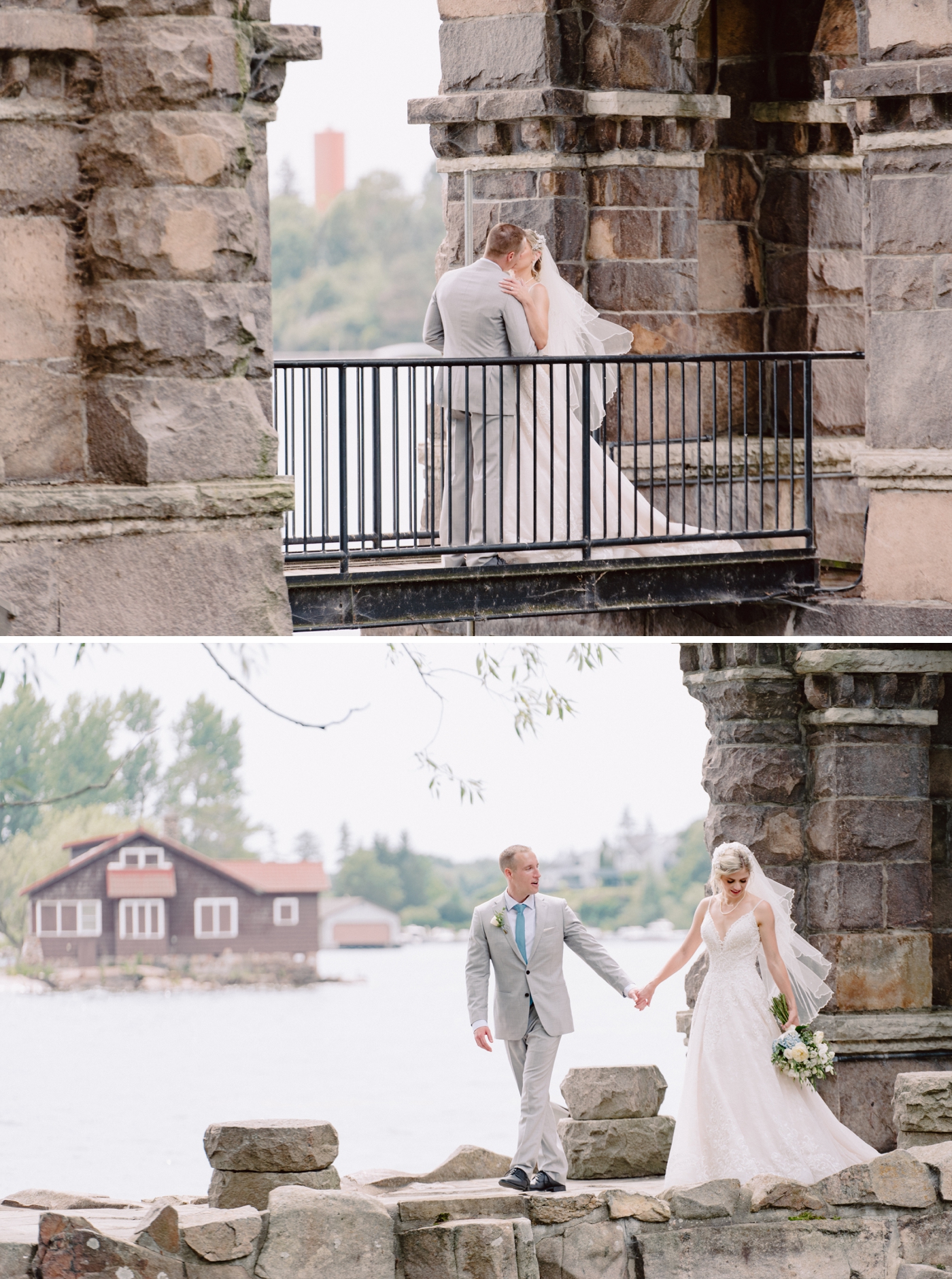 Bride and groom portraits at Boldt Castle