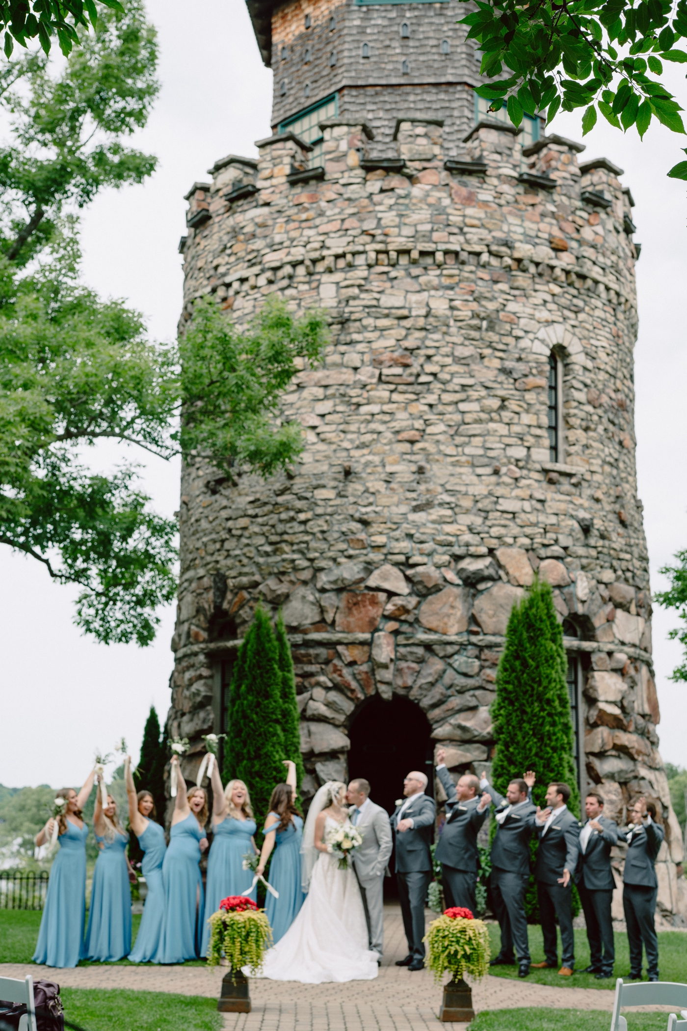 Bridal party portraits at Boldt Castle