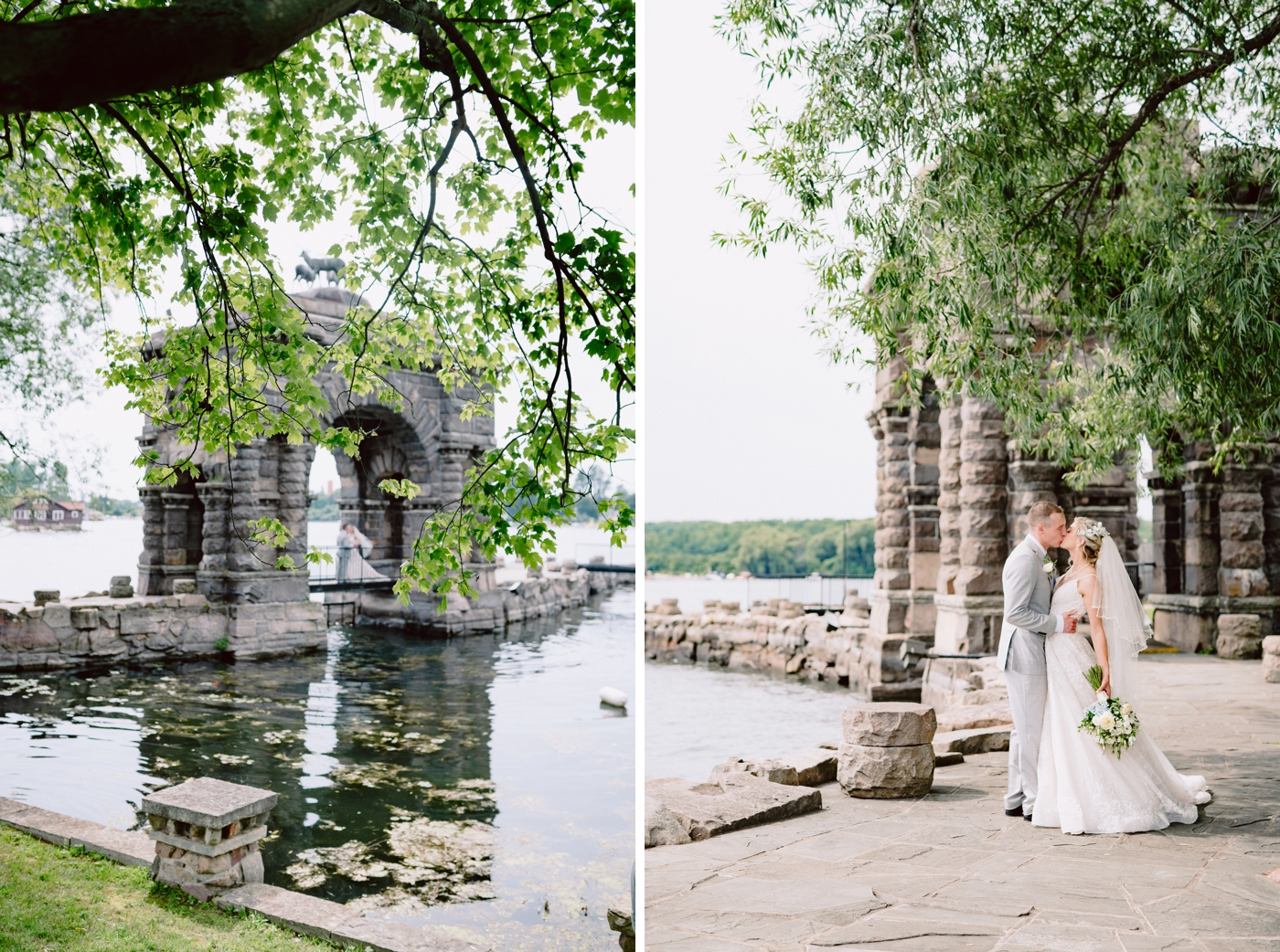 Bride and groom portraits at Boldt Castle