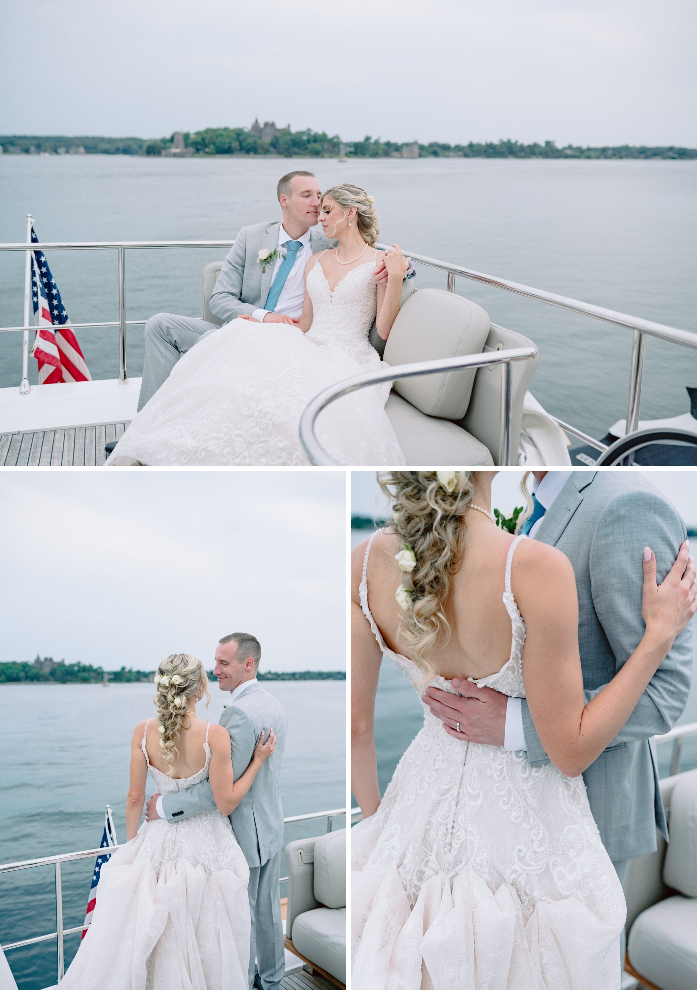 Bride and groom portraits on Heart Island