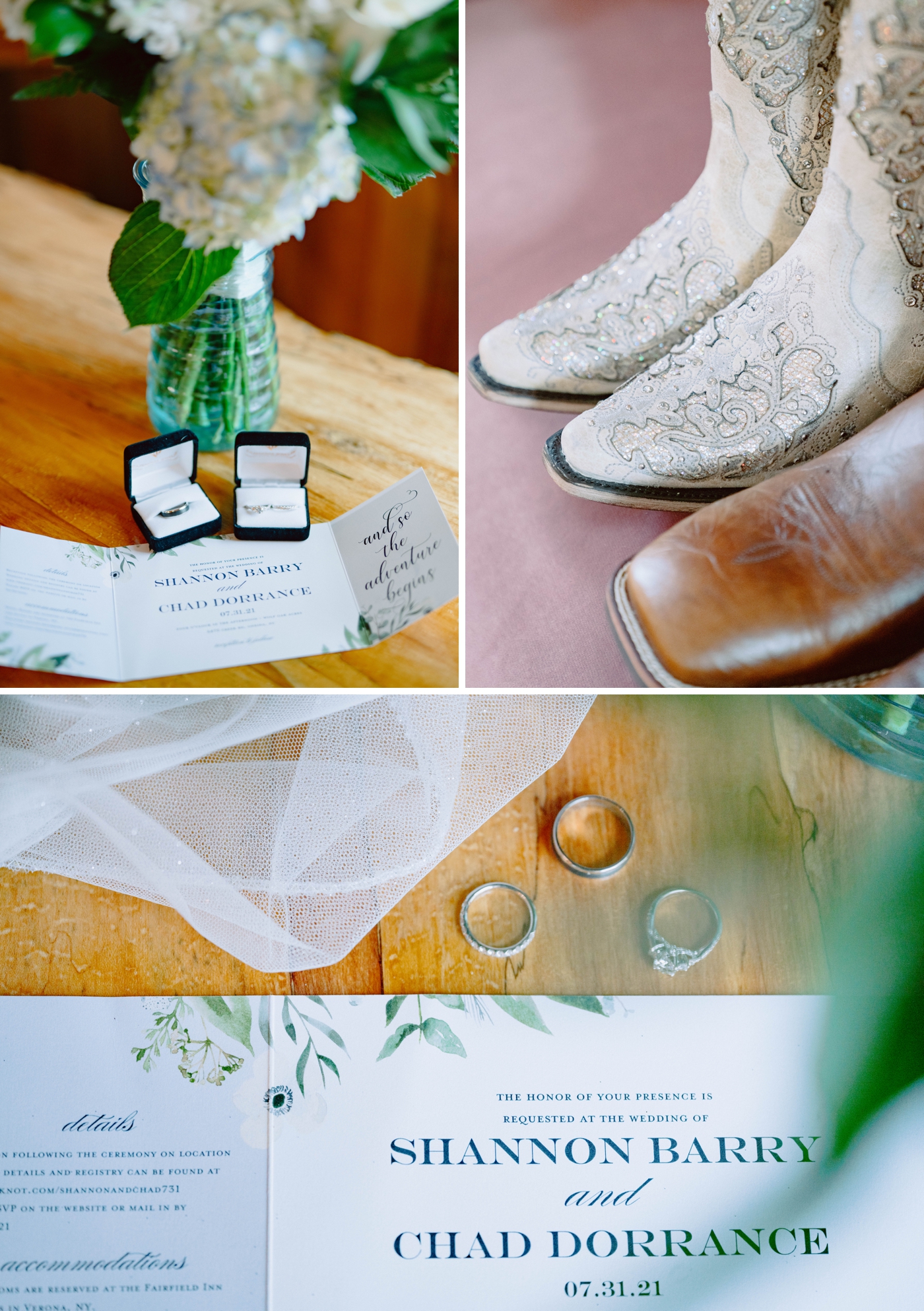 Wedding day details and cowboy boots