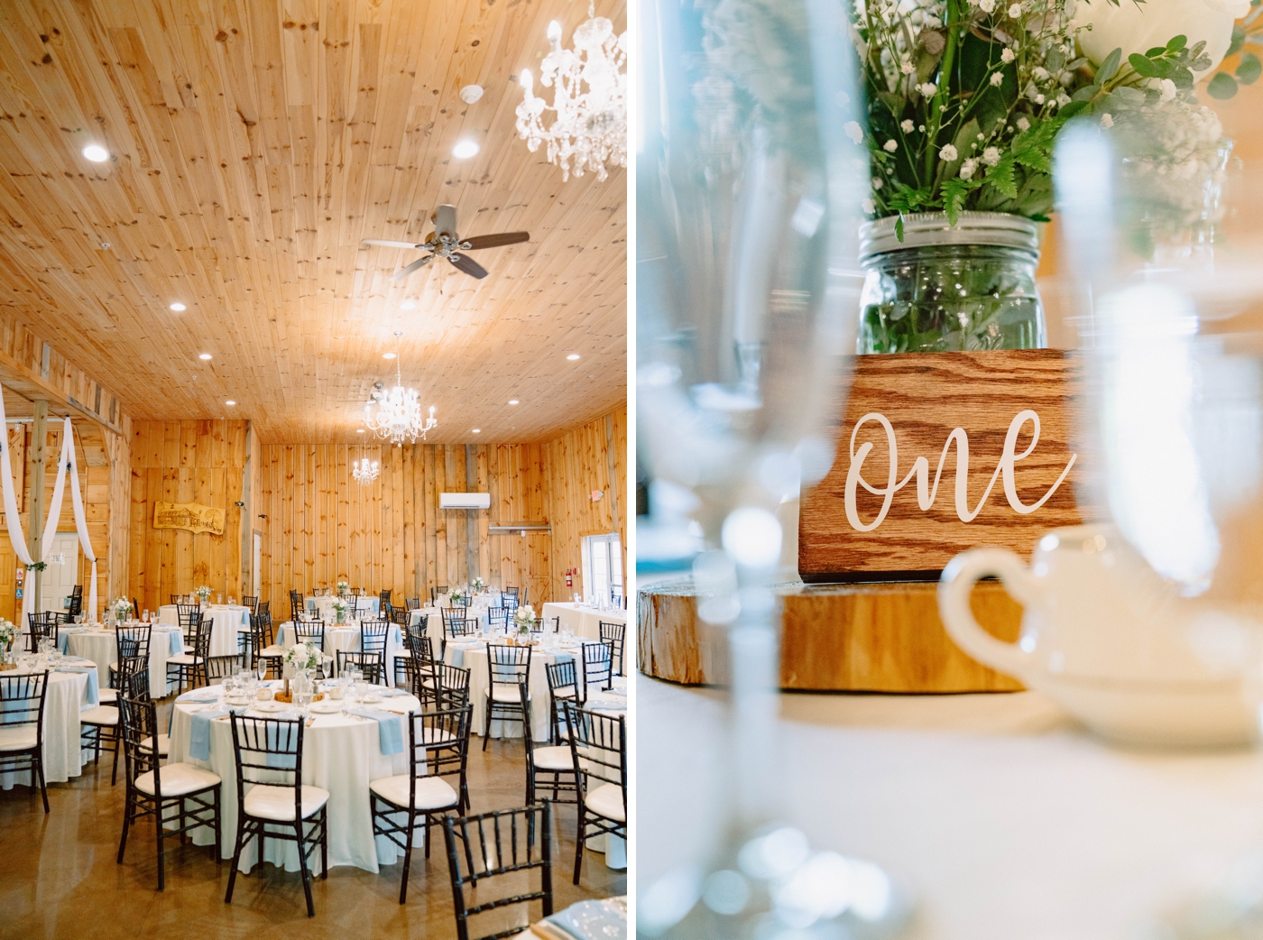 Indoor wedding reception at the barn at Wolf Oak Acres