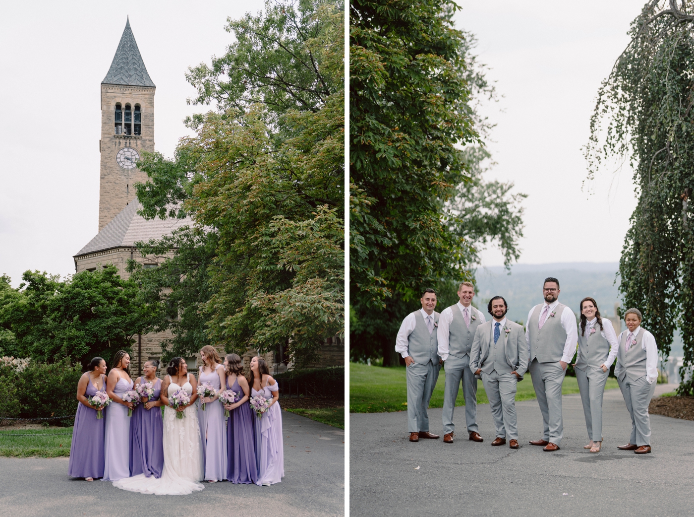 Bridal party portraits on Cornell’s Campus