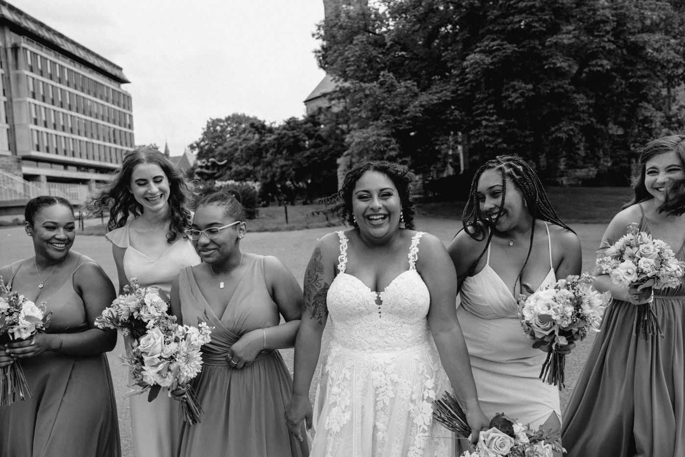 Bridal party portraits on Cornell’s Campus