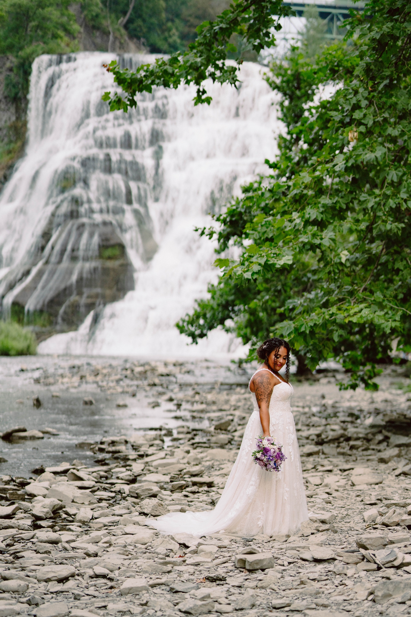 Bride and groom pictures at Ithaca Falls