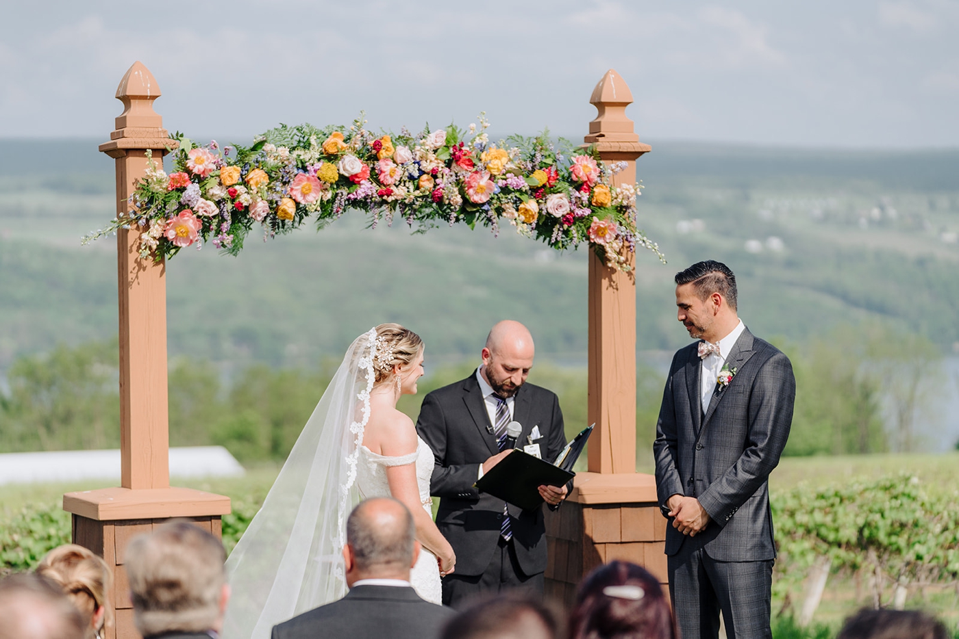 Outdoor wedding ceremony at Glenora Winery