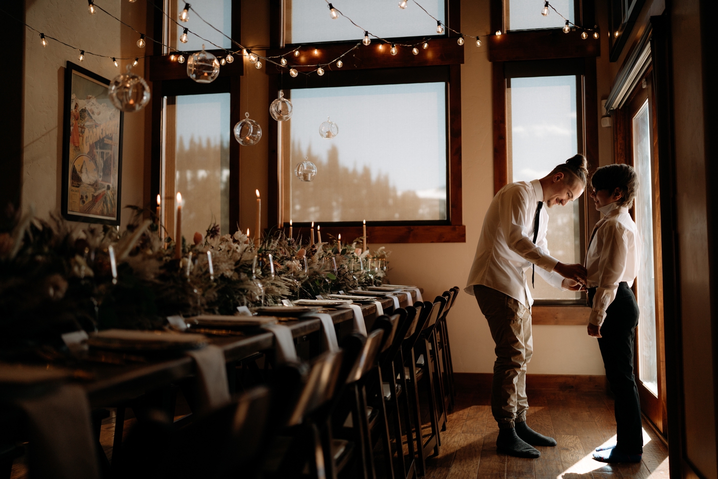 Groom getting ready for his wedding in Breckenridge