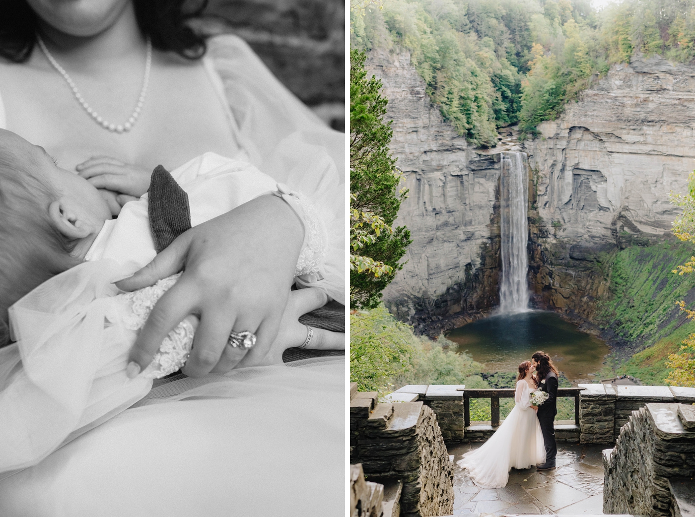 Bride nursing her son after her wedding ceremony