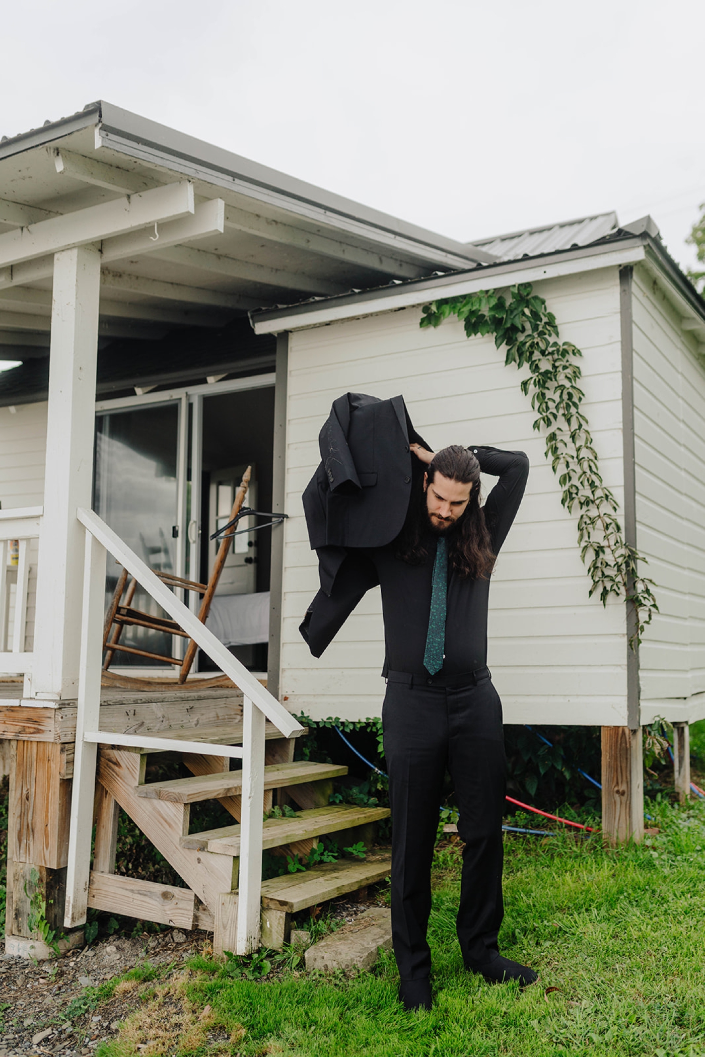 Groom getting ready for his wedding at Taughanock Falls